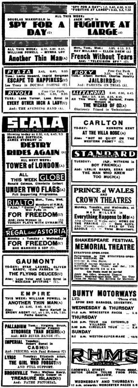 Cinema ads in CET, June 1940